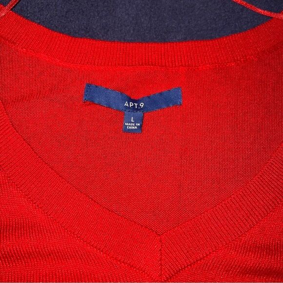 Red Tunic Knit Lightweight Sweater Top Large V Neck Apt 9 - Picture 9 of 13
